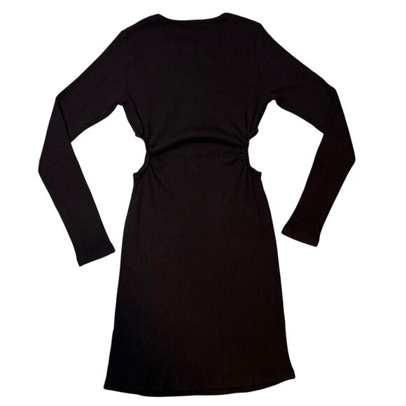 Monrow Black Ribbed Cutout Long Sleeve Bodycon Mini Dress L NWT - Picture 5 of 8